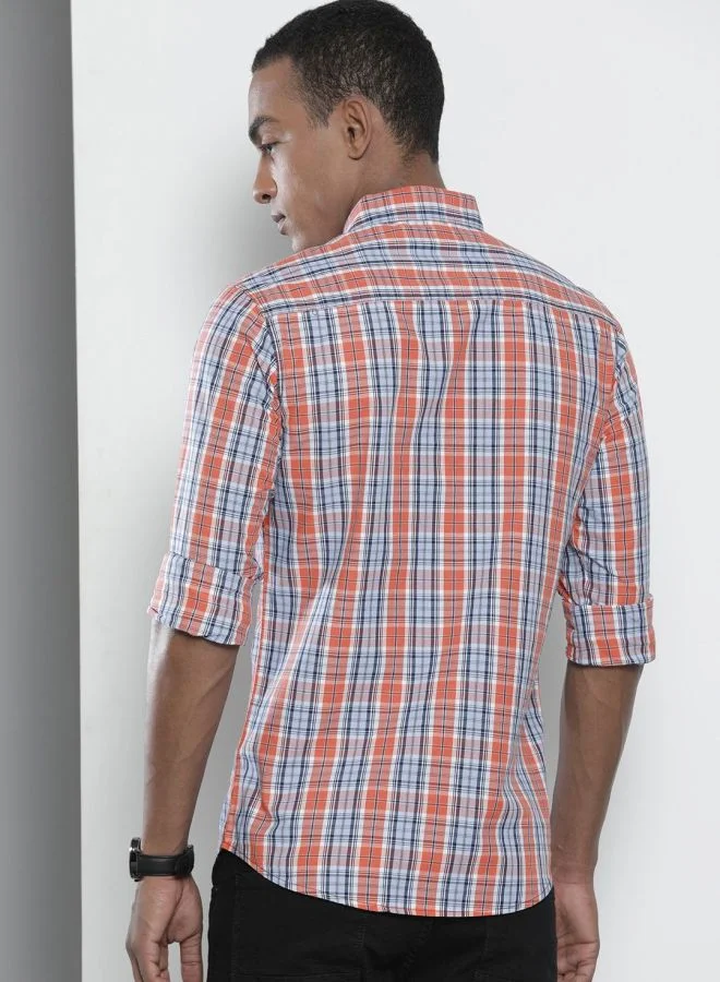 شركة المرآب الهندية Men Slim Fit Checkered Full Sleeves Spread Collar Casual Shirt