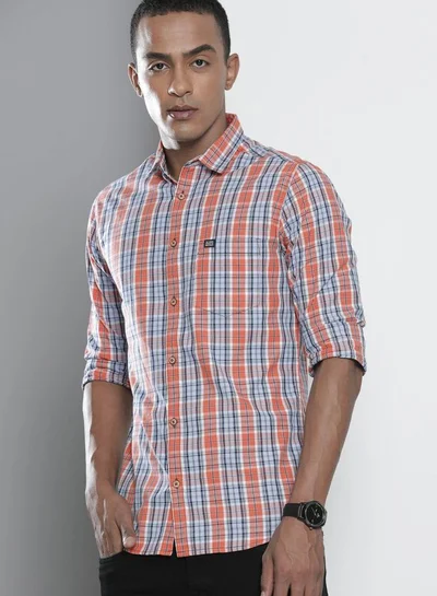 شركة المرآب الهندية Men Slim Fit Checkered Full Sleeves Spread Collar Casual Shirt