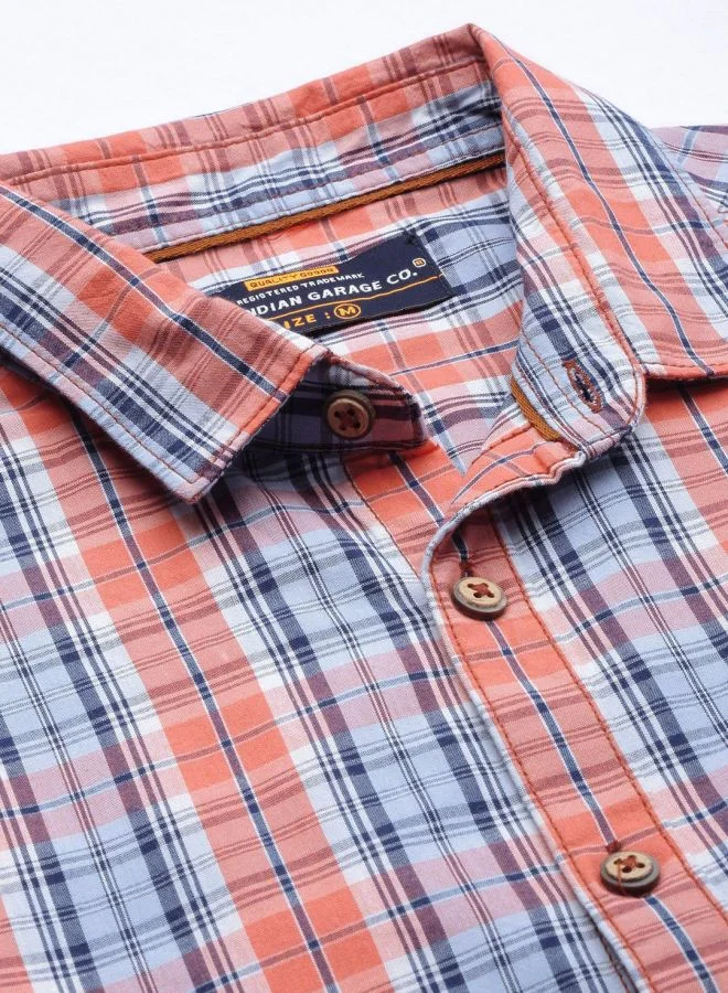 شركة المرآب الهندية Men Slim Fit Checkered Full Sleeves Spread Collar Casual Shirt