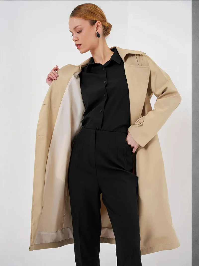 Big Dart Beige Natural BDART Belted Long-Sleeve Trench Coat for Women | Best Price UAE