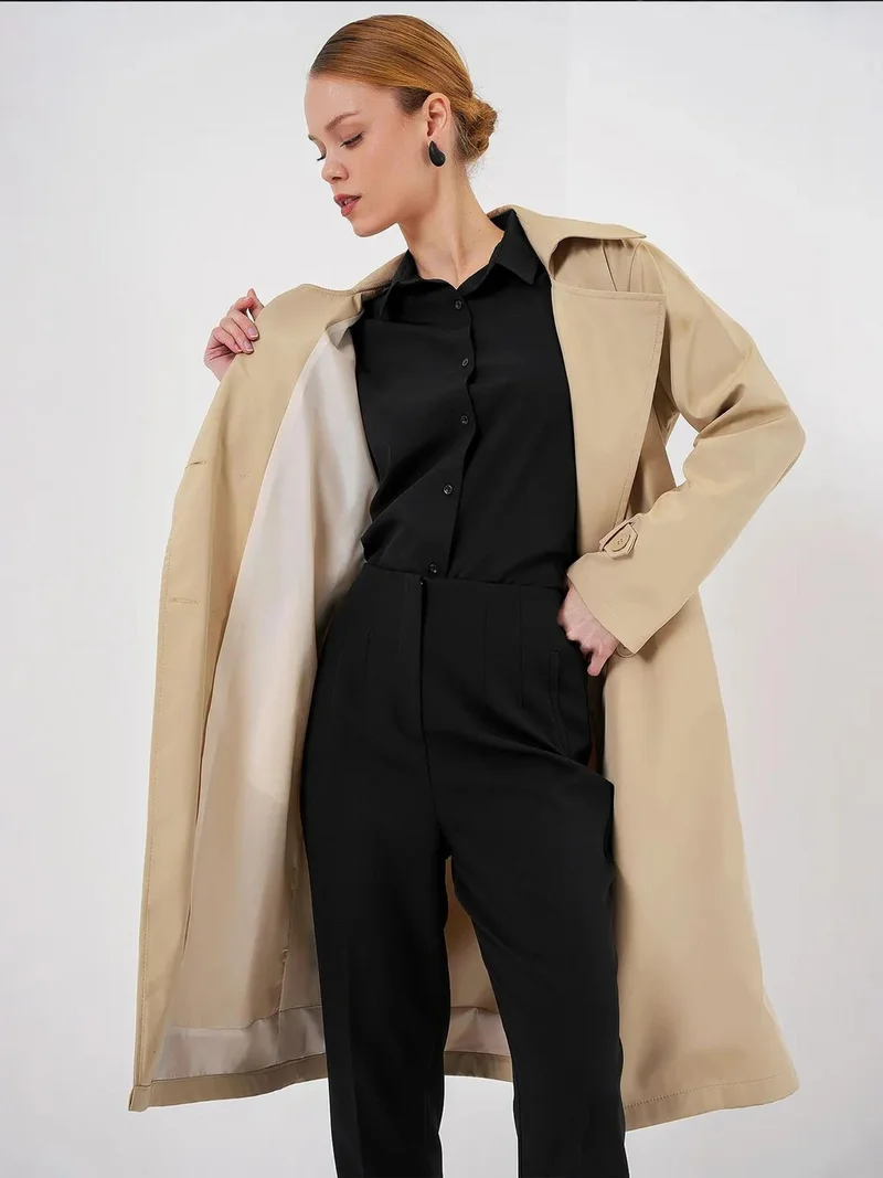 Big Dart Beige Natural BDART Belted Long-Sleeve Trench Coat for Women | Best Price UAE