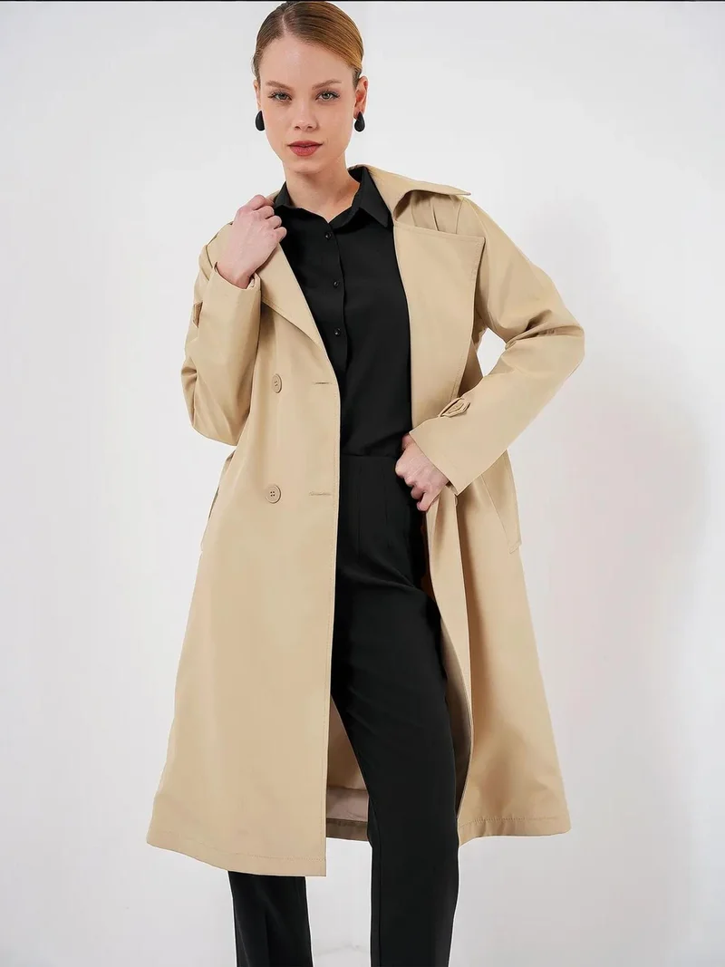 Big Dart Beige Natural BDART Belted Long-Sleeve Trench Coat for Women | Best Price UAE