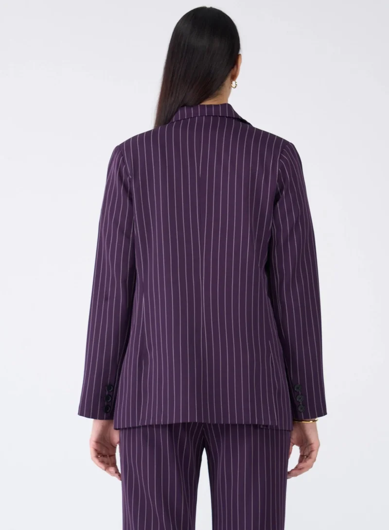 Salt Attire Women's Double Breasted Blazer in Bold Purple Stripes - Stylish Striped Design, Premium Fabric, Comfortable Fit, Perfect for Office & Casual Wear - Long-Sleeve Formal Blazer Jacket