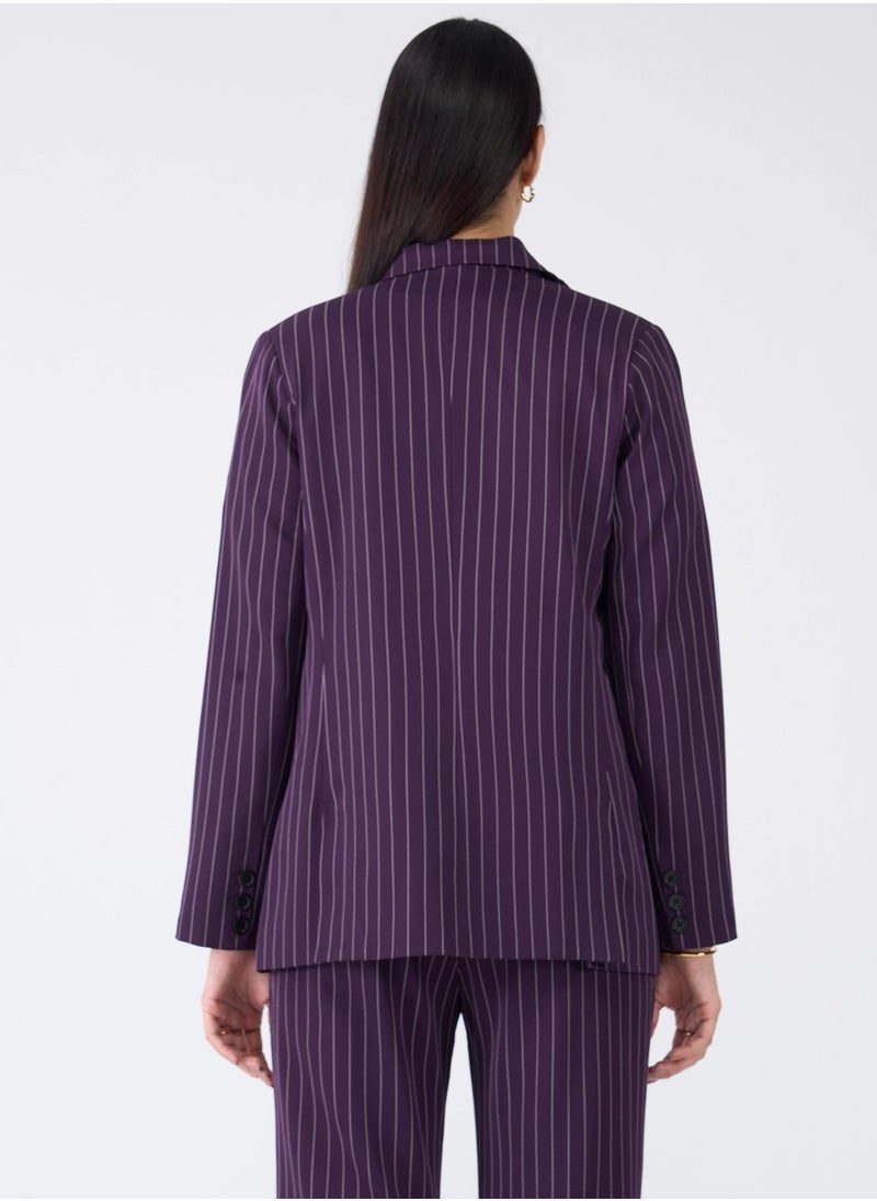 Salt Attire Women's Double Breasted Blazer in Bold Purple Stripes - Stylish Striped Design, Premium Fabric, Comfortable Fit, Perfect for Office & Casual Wear - Long-Sleeve Formal Blazer Jacket  - Image 4