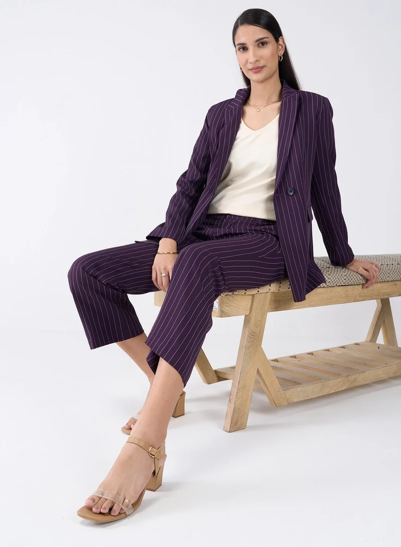 Salt Attire Women's Double Breasted Blazer in Bold Purple Stripes - Stylish Striped Design, Premium Fabric, Comfortable Fit, Perfect for Office & Casual Wear - Long-Sleeve Formal Blazer Jacket