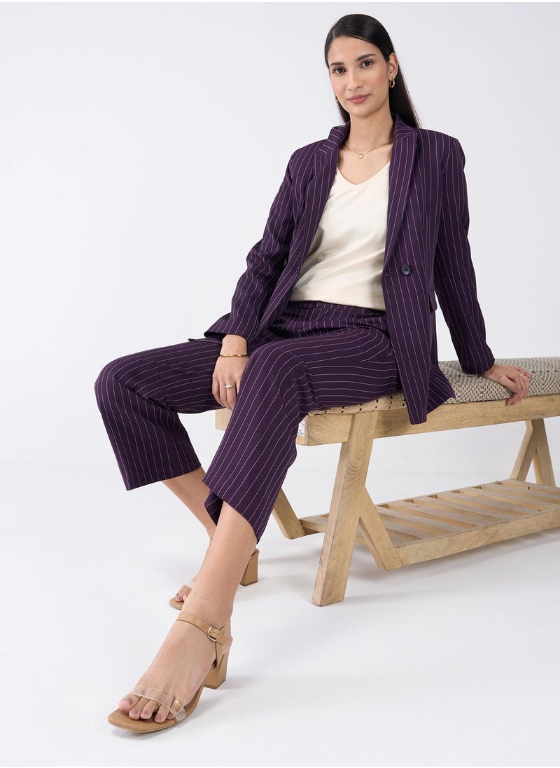Salt Attire Women's Double Breasted Blazer in Bold Purple Stripes - Stylish Striped Design, Premium Fabric, Comfortable Fit, Perfect for Office & Casual Wear - Long-Sleeve Formal Blazer Jacket  - Image 5