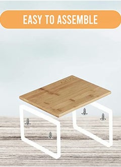 HomarKet Cabinet Organizer Shelf Set of 2 Kitchen Counter Shelves Kitchen Storage Spice Rack Stackable Expandable Metal and Engineered Wood White and Beige  - Image 4