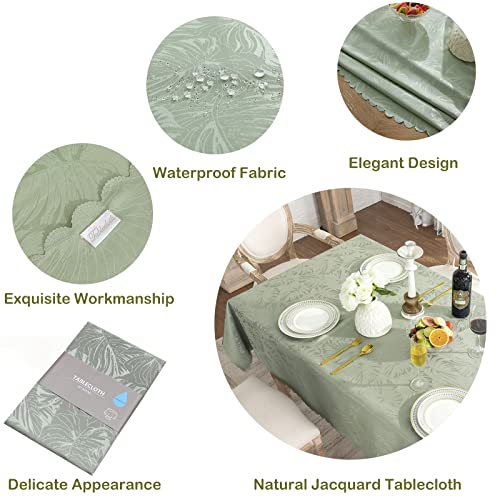 EFFICINATURE Rectangle Tablecloths 52x70 Inch Waterproof Washable Sage Green Oblong Table Clothes for 4 Foot Tables Leave Pattern Silky Soft Dinning Table Covers for Indoor & Outdoor Party Decoration - Image 4