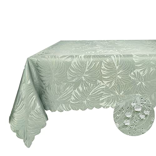 EFFICINATURE Rectangle Tablecloths 52x70 Inch Waterproof Washable Sage Green Oblong Table Clothes for 4 Foot Tables Leave Pattern Silky Soft Dinning Table Covers for Indoor & Outdoor Party Decoration - Image 3
