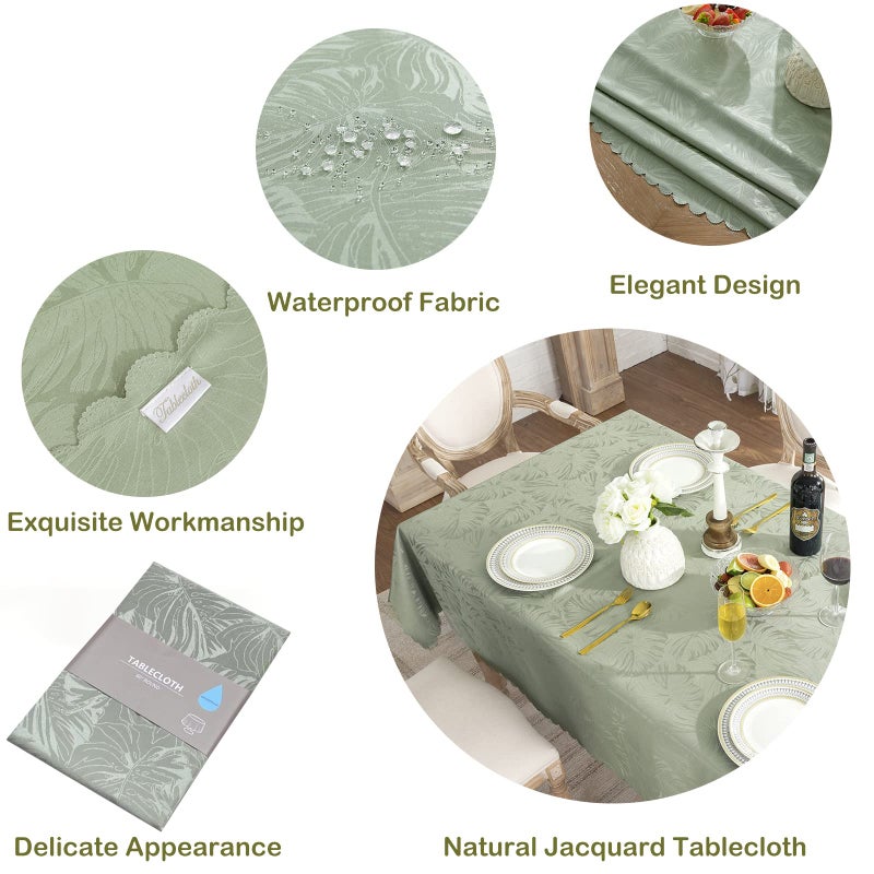 EFFICINATURE Rectangle Tablecloths 52x70 Inch Waterproof Washable Sage Green Oblong Table Clothes for 4 Foot Tables Leave Pattern Silky Soft Dinning Table Covers for Indoor & Outdoor Party Decoration - Image 1