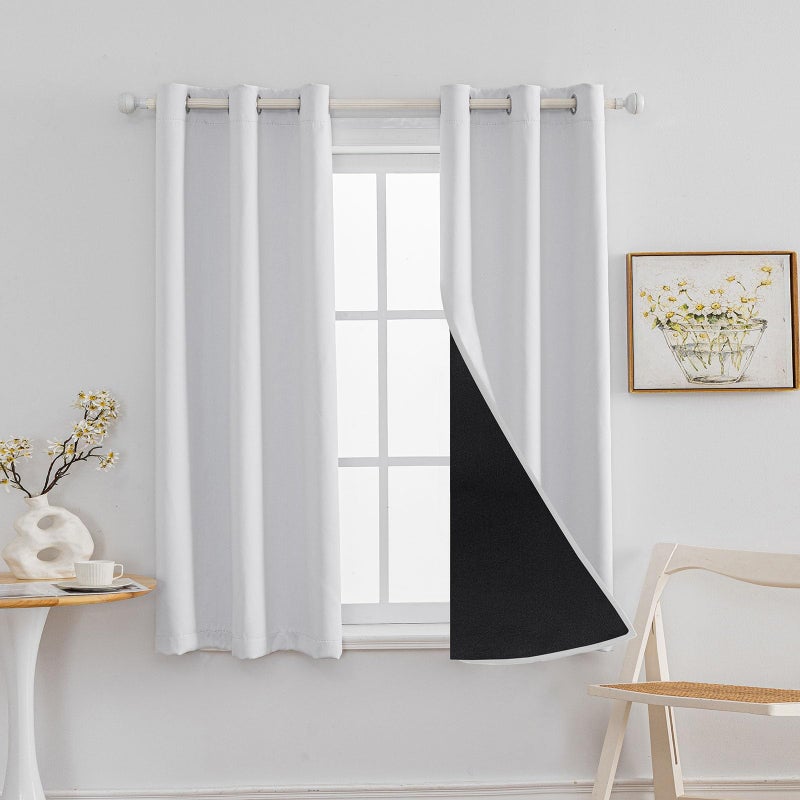 Anytime 100% Blackout Curtain 2 Panels Set,Thermal Insulated Window Drapes for Bedroom,Full Shading Panels (Greyish White,37W x 63L) - Image 1
