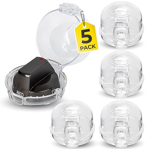 HIGHCRAFT Gas Stove Knob Covers for Child Safety - 5 Pack Durable and Heat Resistant Oven Knob Covers for Baby Proofing Electric or Gas Stoves - Easy Install Clear View Stove Safety Knob Covers - Highcraft - Image 1