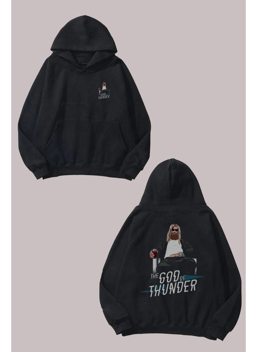 Unisex The God Of Thunder Design Front Back Printed Regular Fit Black Sweatshirt