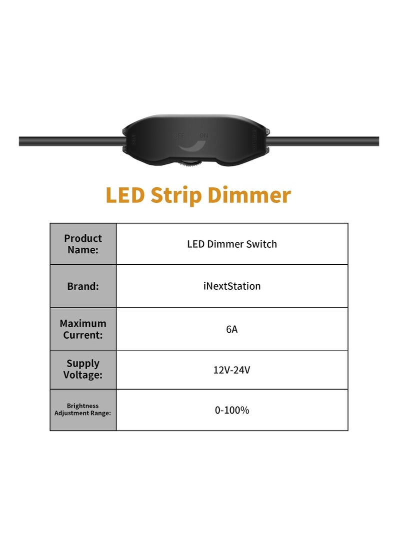 2Pcs Dimmable LED Controller DC 12V-24V LED Strip Switch Dimmer Adjustable Controller for LED Strip Light 2835 5050 LED Dimming Controller On/Off Brightness Male to Female Connectors