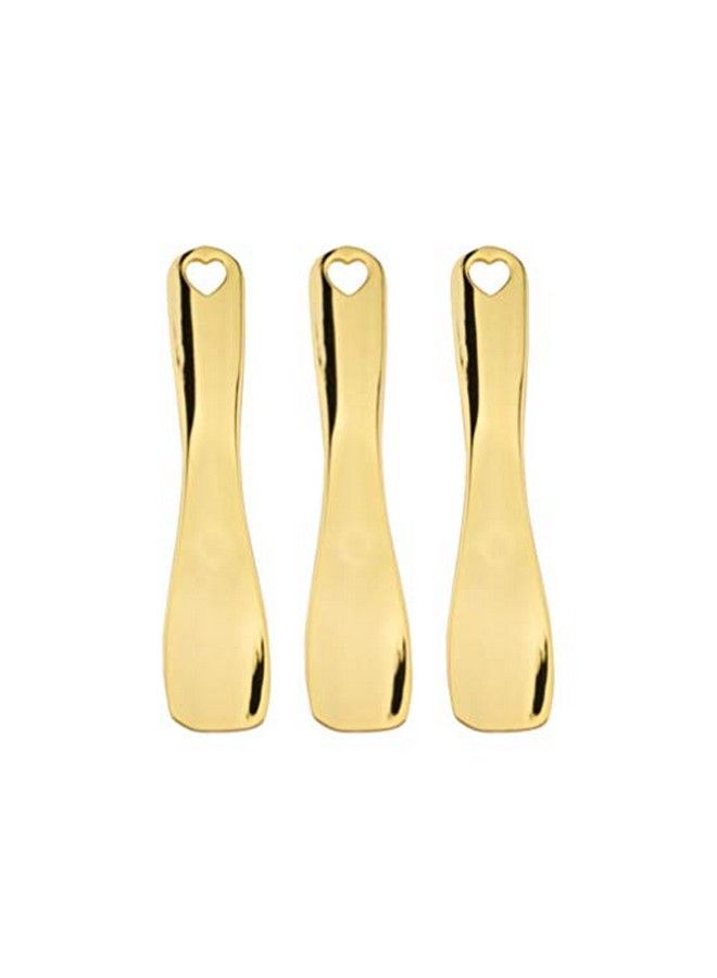 Leorx 3Pcs Makeup Spatula Small Alloy Face Cream Spoon Reusable Mask Scoop Beauty Tools (Golden) - Image 1