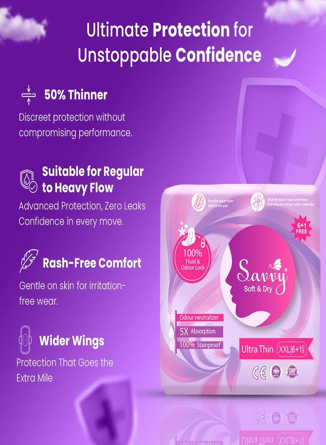 Savvy Ultra Thin Sanitary Napkins Pads For Women, XXL Size Regular to Heavy Flow Advanced Leaklock Protection, Wider Wings Super Absorption - (35 Pads) 280mm - Image 3