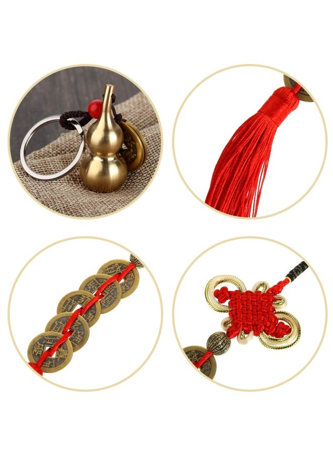 WILLBOND 2 Pieces Chinese Coins Feng Shui And Brass Wu Lou Health Amulet Gourd Keychain Chinese Knot Lucky Charms Red String 2024 For Good Luck Fortune Wealth Health Success To Friends Families Lovers  - Image 4