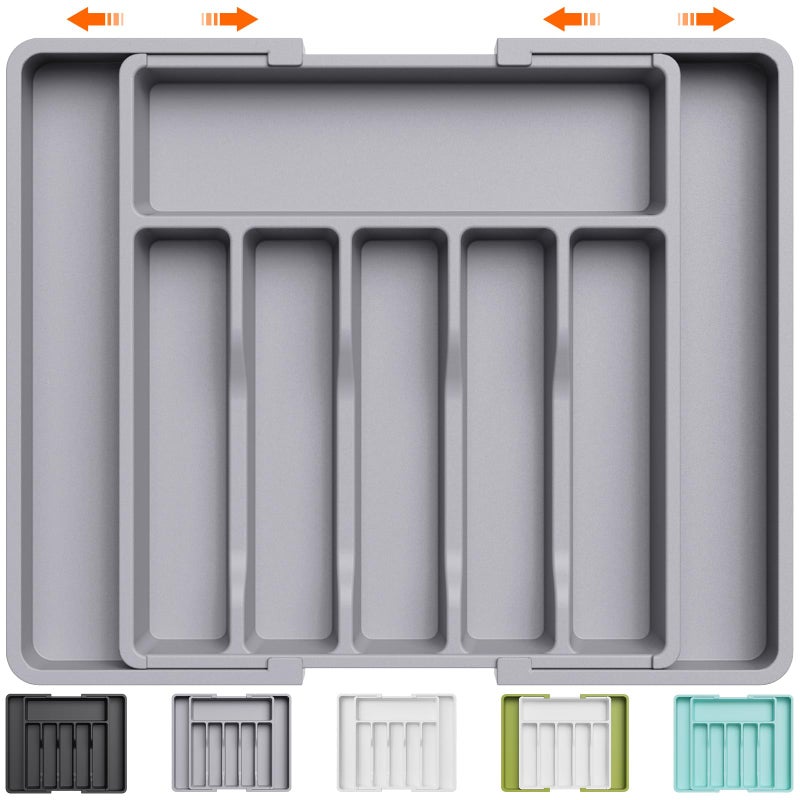 Lifewit Cutlery Drawer Organiser Large Extendable Cutlery Tray8 Compartment Kitchen Drawer Organiser Utensil Spoons Forks Knives Grey