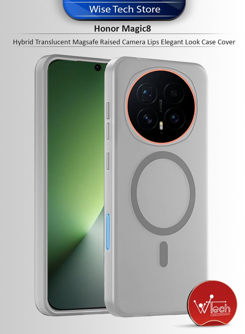 Wtech Honor Magic8 5G 2025 Hybrid Translucent Magsafe with Magnetic Charging Raised Camera Lips Elegant Look Case Cover (MCMPMN) - Grey - Image 1