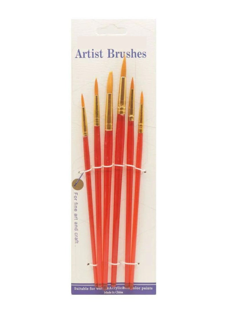 Generic Paint Brushes Set,6 Sizes Nylon Hair Artist Painting Brush Kit for Acrylic, Oil Watercolor, Face Nail Body Art, Miniature Detailing & Rock Painting - Image 2