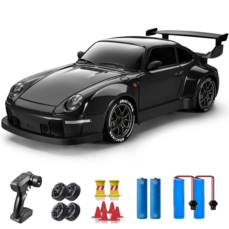 ACAMMZAR RC Drift Car 124 Remote Control Car for Kids 20KMH 4WD High Speed RC Cars with Lights Extra Racing Tires Vehicle for Adults Boys Girls Black - Image 3