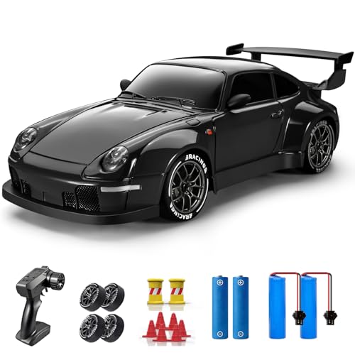 ACAMMZAR RC Drift Car 124 Remote Control Car for Kids 20KMH 4WD High Speed RC Cars with Lights Extra Racing Tires Vehicle for Adults Boys Girls Black - Image 1