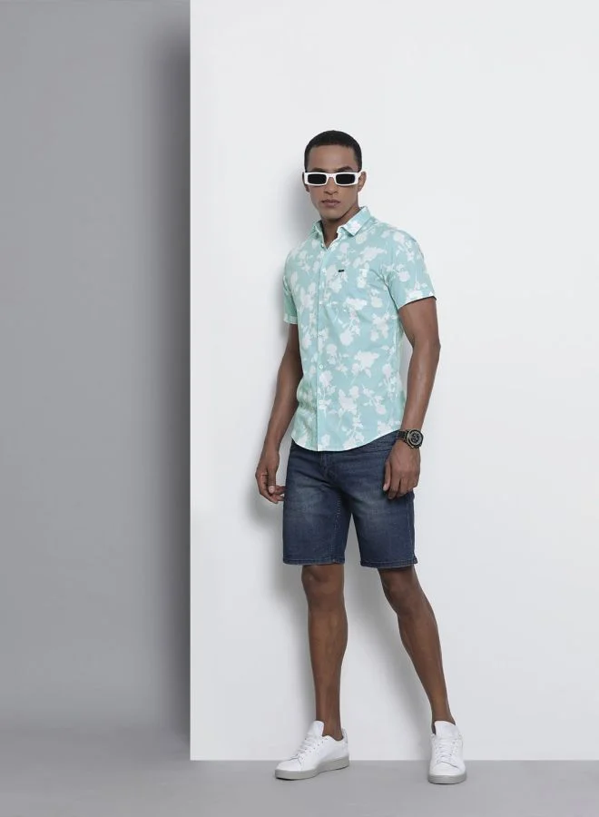 The Indian Garage Co Men Slim Fit Floral Printed Half Sleeves Spread Collar Resort Wear Shirt