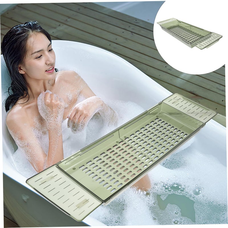 Adjustable Bathtub Tray Expandable Storage Rack for Tablets Books and Wine Glasses Green - Image 4