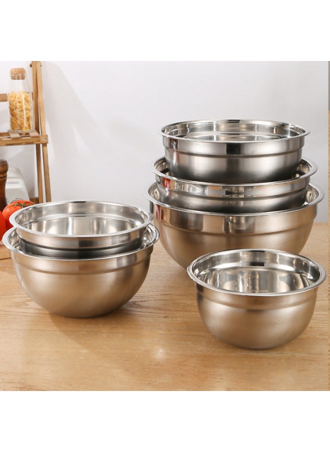 Thickened Stainless Steel Egg Basin With Lid Non-slip Color Silicone Bottom With Scale Baked Sala Bowl Mixing Basin-Specifications:Black Silicone Bottom (with Lid)-Color:20cm