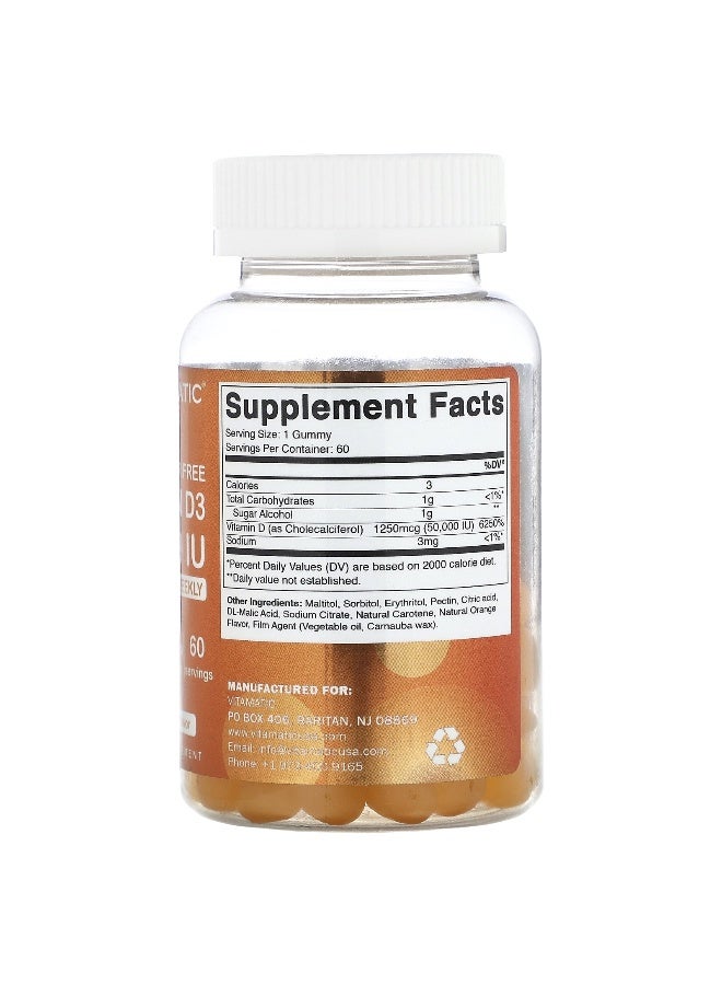 Vitamatic, Sugar Free Vitamin D3, Natural Orange, 1,250 mcg (50,000 IU), 60 Gummies (Packaging may vary) - Image 2