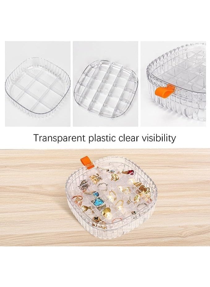 صندوق منظم للمجوهرات، صندوق منظم للحلق مصنوع من الأكريليك مع صينية مقسمة، صندوق تخزين أخضر للخواتم والأساور والقلائد، علبة مجوهرات سفر من طبقتين، لون (بني) - Image 3