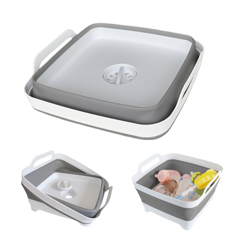GIMWA Collapsible Wash Basin for Baby Bottles 24 Gallons Portable Wash Bin for RV Camping Sink SpaceSaving Dish Tub Gray