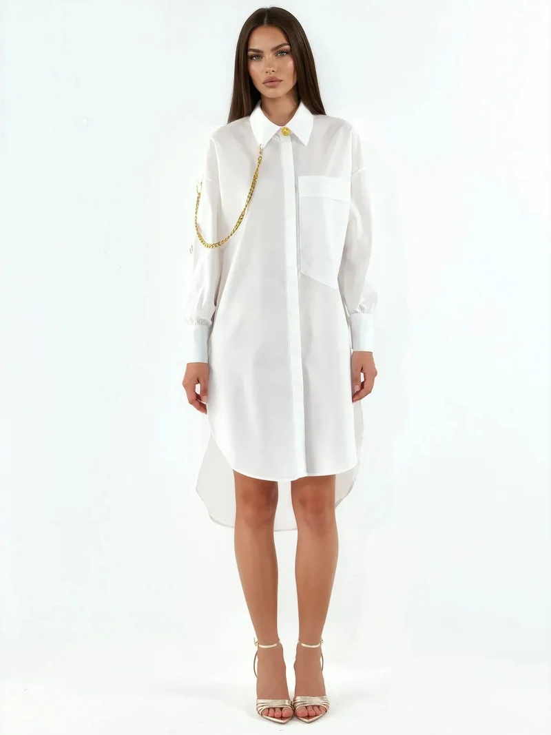 جينيفر Oversized Mini Shirt Dress