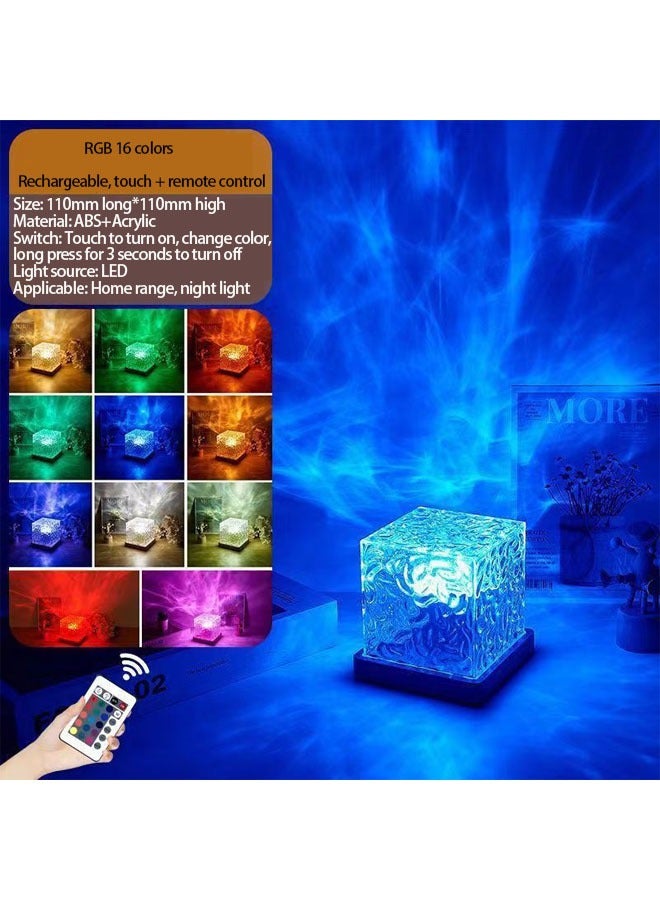 Water ripple night light creative bedside flame atmosphere light romantic gift starry sky projection light, RGB16 colors, remote control touch model - Image 2