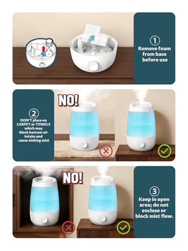 BREEZOME 2.5L Top Fill Humidifiers for Bedroom, 250ml/h Mist Output, 25hrs Humidifiers for Home, 7 Adjustable LED, Essential Oil Diffuser, 25dB Ultrasonic Humidifier for Baby and Indoor Plants, White - Image 5