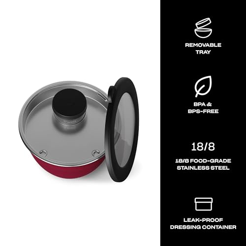 S'well Stainless Steel Salad Bowl Kit 64oz, Wild Cherry, Comes with 2oz Mini Canister and Removable Tray for Organization, Leakproof, Easy to Clean, Dishwasher Safe - Image 3