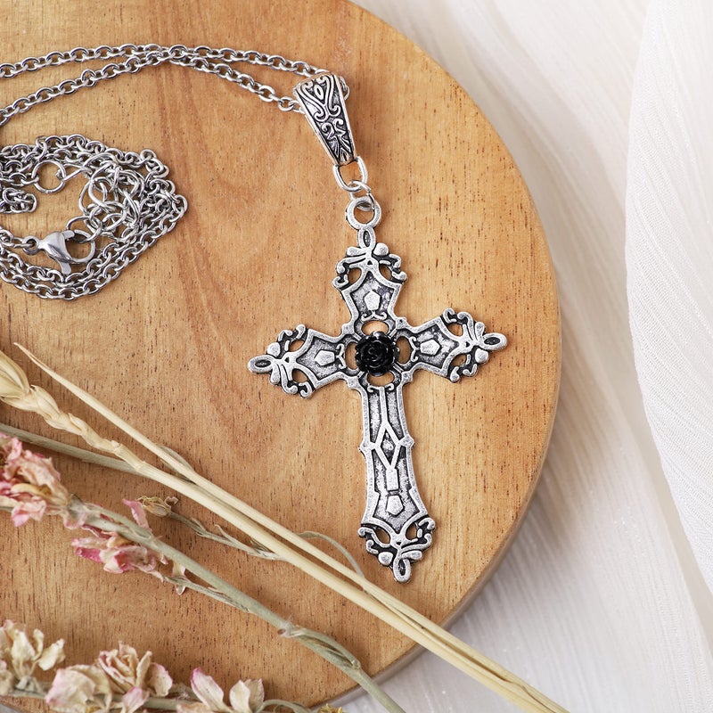 Sacina Gothic Cross Pendant Necklace, Gothic Emo Punk Grunge Y2k Cross Necklace, Goth Jewelry, Christmas Jewelry Gift for Women - Image 2