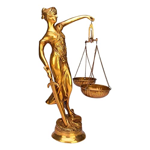 ARTVARKO Brass Andha Kanoon Statue Blind Folded Justice Lady Murti Sculpture Blindfolded Figurine Handicraft Insaf Ka Tarazu Showpiece Murti Office Home Décor 14 Inch - Image 4