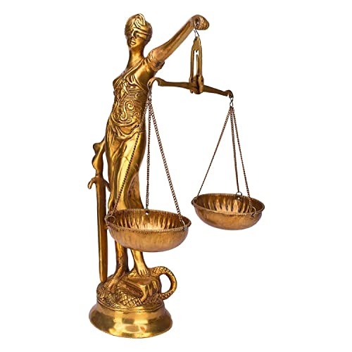 ARTVARKO Brass Andha Kanoon Statue Blind Folded Justice Lady Murti Sculpture Blindfolded Figurine Handicraft Insaf Ka Tarazu Showpiece Murti Office Home Décor 14 Inch - Image 3