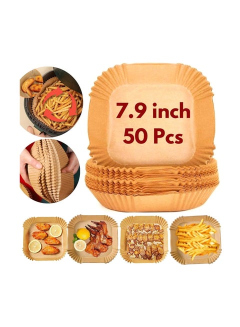 بطانات مقلاة هوائية مربعة، بطانات ورقية للاستعمال مرة واحدة مقاس 7.9 بوصة، بطانات ورقية غير لاصقة للمقلاة الهوائية، ورق خبز من درجة الطعام (50)