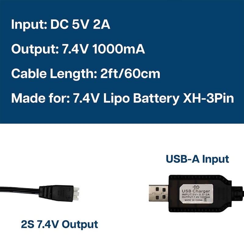 Mmobiel 2X Usb Charger Cable For 7.4V 1A 2S Lipo & Li-Ion Batteries - Usb To Xh-3P Connector For Charging Compatible With Gel Splatter Blaster Toy  Rc Boats  Drones  Skytech  Quadcopters  Wltoys Etc. - Image 3