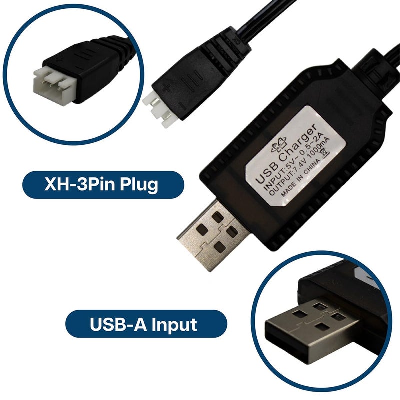Mmobiel 2X Usb Charger Cable For 7.4V 1A 2S Lipo & Li-Ion Batteries - Usb To Xh-3P Connector For Charging Compatible With Gel Splatter Blaster Toy  Rc Boats  Drones  Skytech  Quadcopters  Wltoys Etc. - Image 2