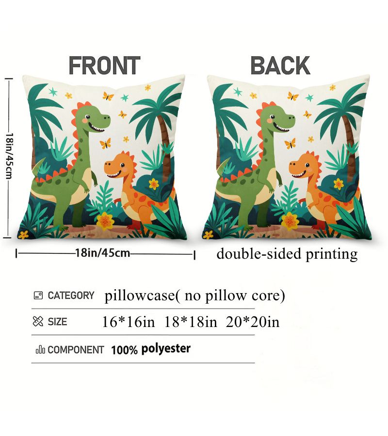 Dinosaur Themed Square Decorative Pillow Cover 20x20 Inch Double Sided Print With Zipper Closure For Bedroom Living Room Patio Porch - Image 4
