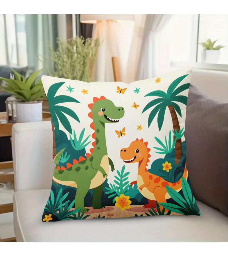 Dinosaur Themed Square Decorative Pillow Cover 20x20 Inch Double Sided Print With Zipper Closure For Bedroom Living Room Patio Porch - Image 3