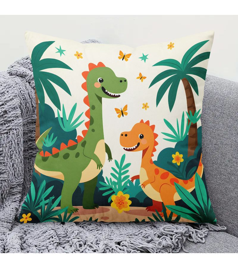 Dinosaur Themed Square Decorative Pillow Cover 20x20 Inch Double Sided Print With Zipper Closure For Bedroom Living Room Patio Porch - Image 1