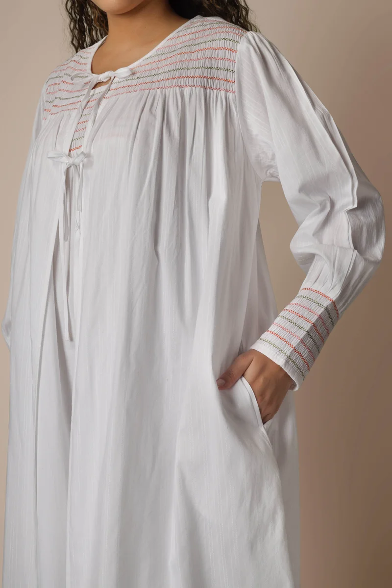 After Dark Portia, White Nightdress and Gown with Smocking