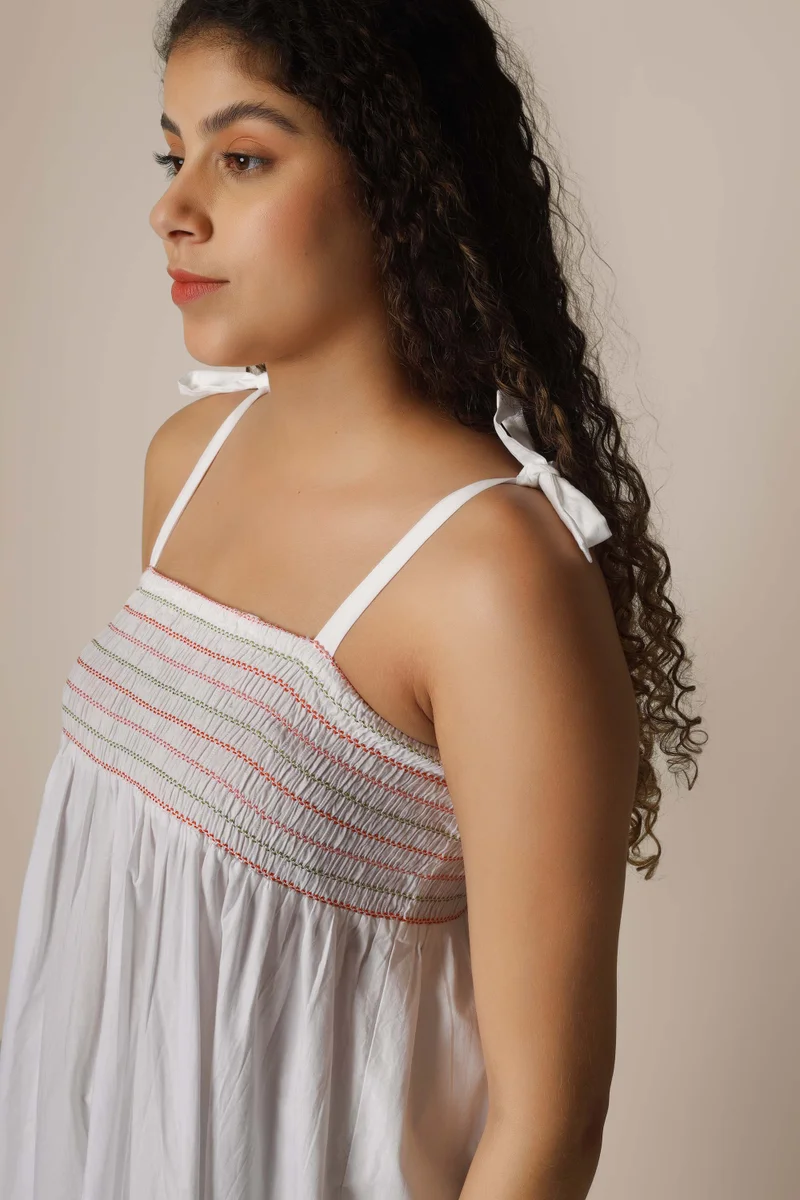 After Dark Portia, White Nightdress and Gown with Smocking