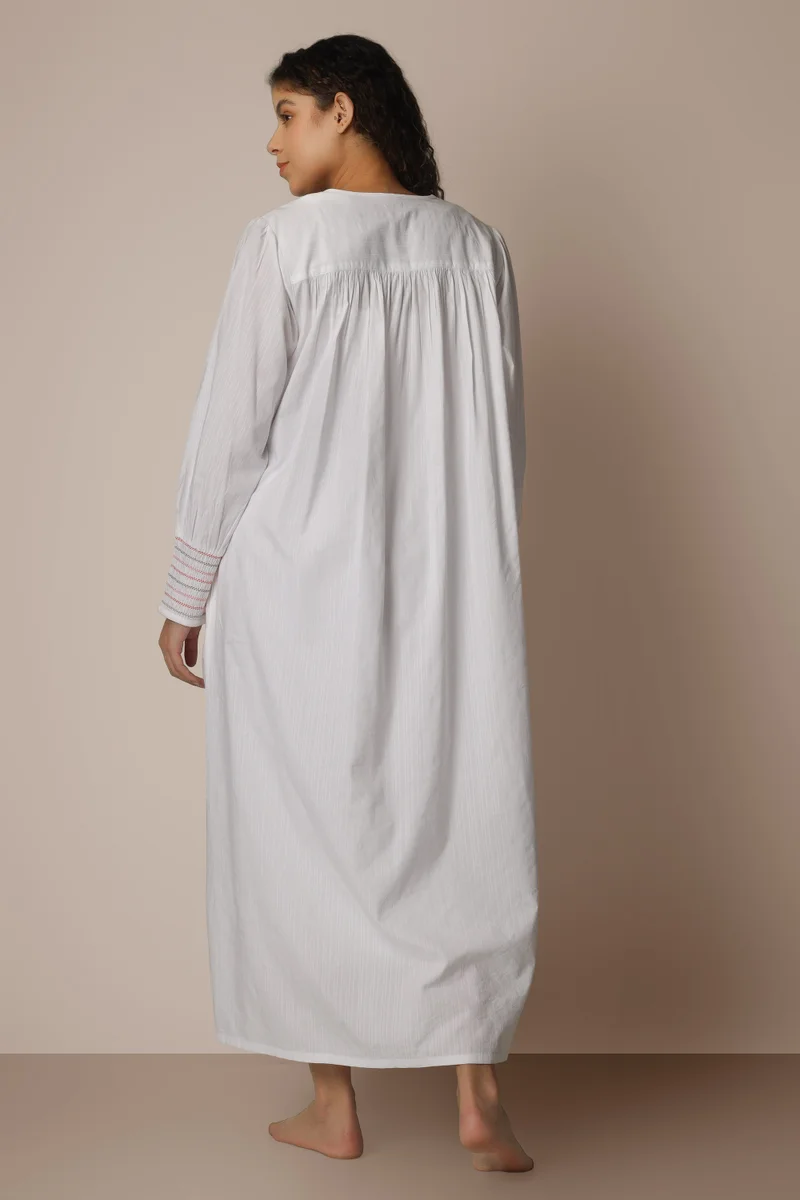 After Dark Portia, White Nightdress and Gown with Smocking