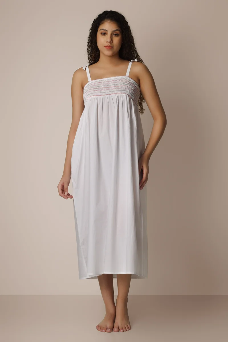 After Dark Portia, White Nightdress and Gown with Smocking