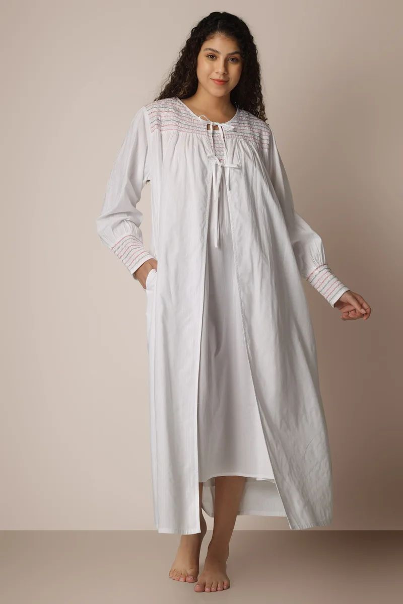 After Dark Portia, White Nightdress and Gown with Smocking